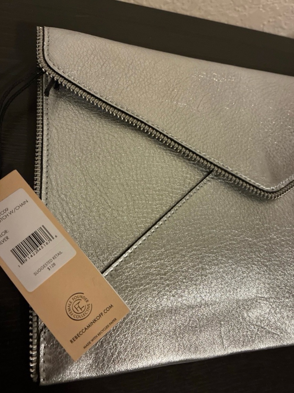 Rebecca Minkoff Silver leather envelop crossbody purse NEW $128